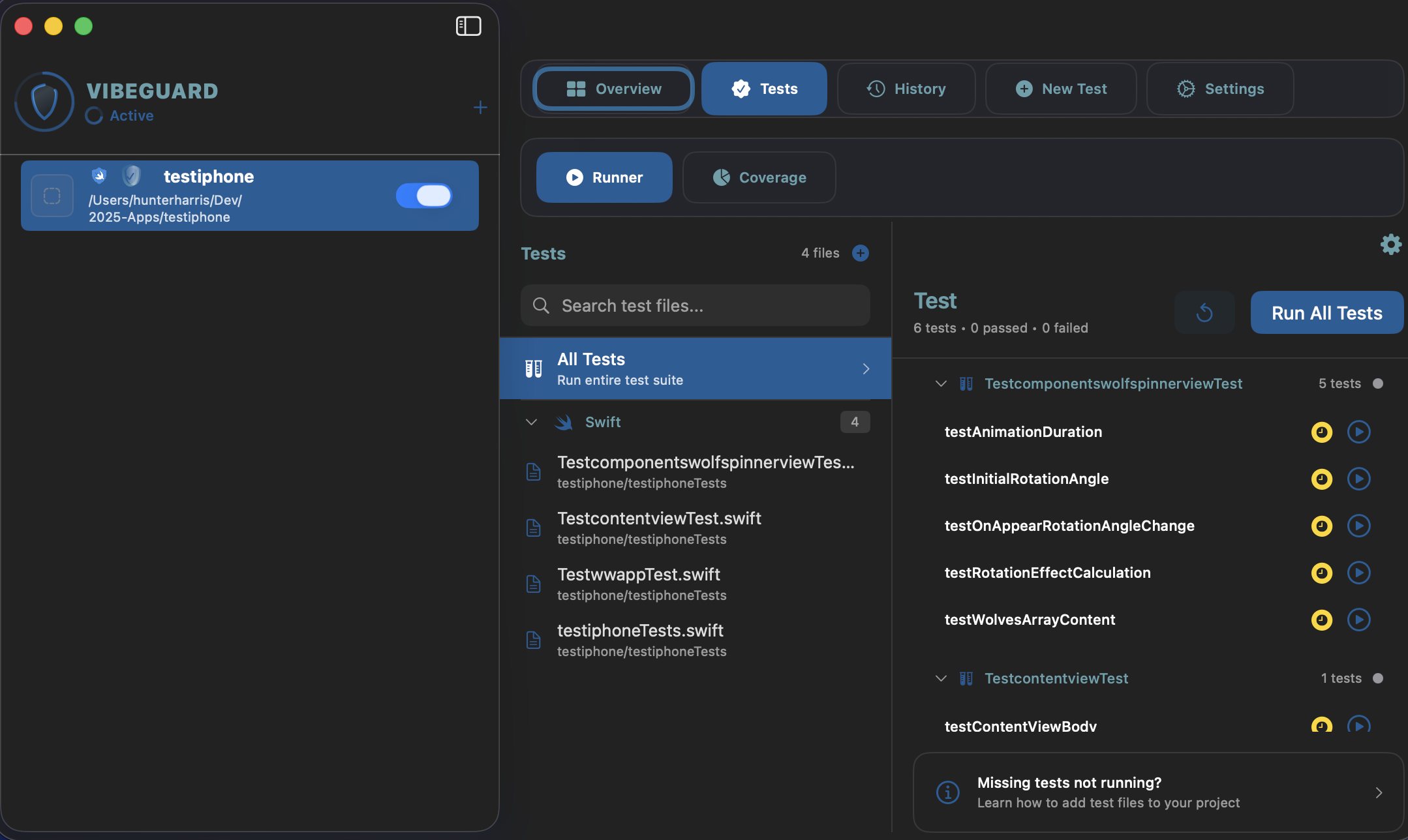 VibeGuard Test Runner Interface